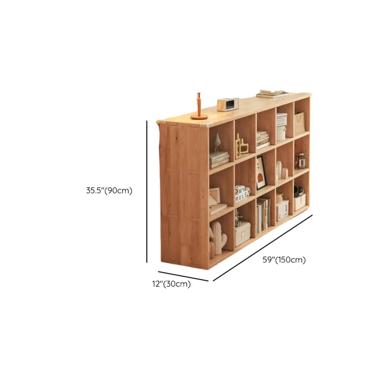 Simple Horizontal Natural Pine Low Storage Bookcase Image - 27