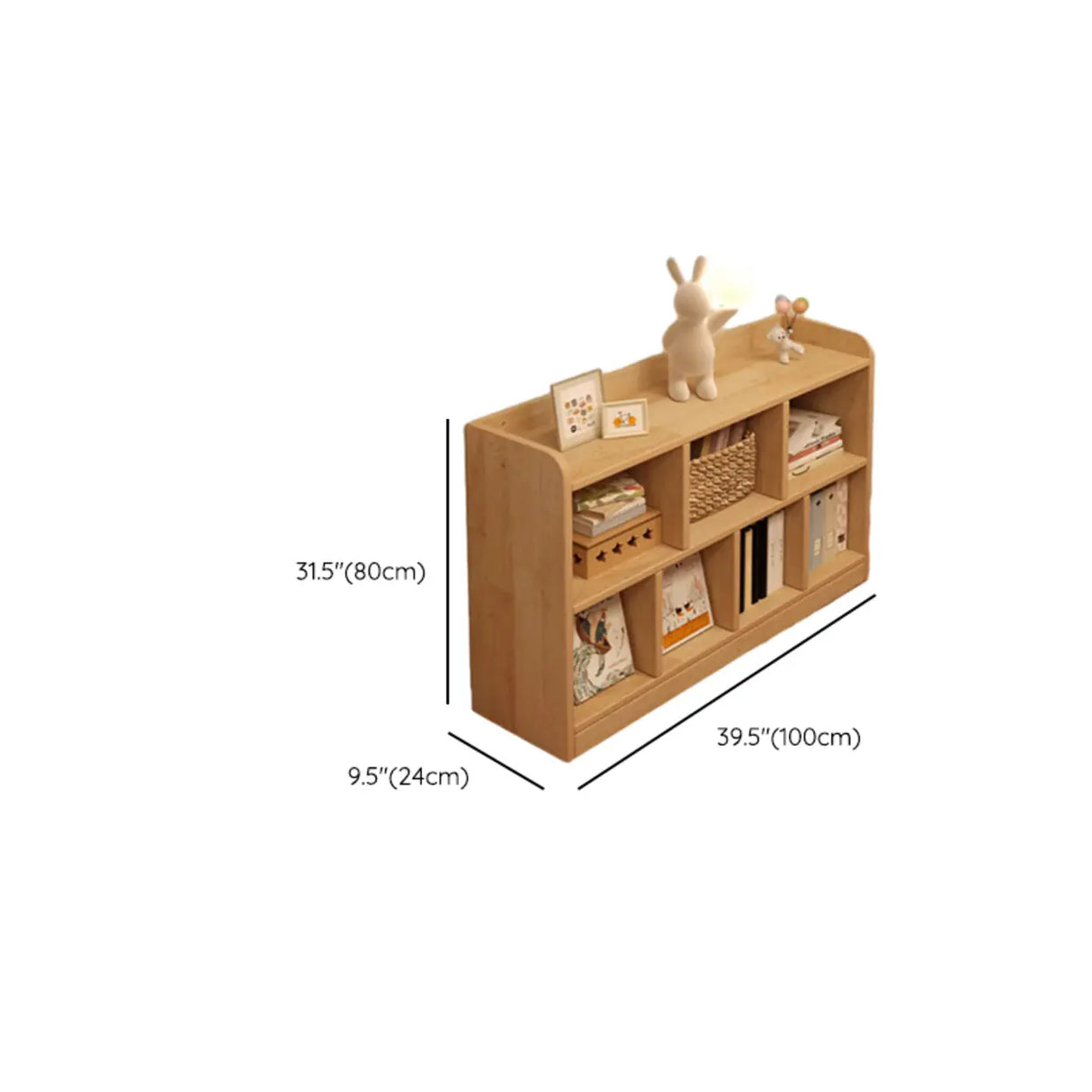 Simple Horizontal Natural Pine Low Storage Bookcase Image - 29
