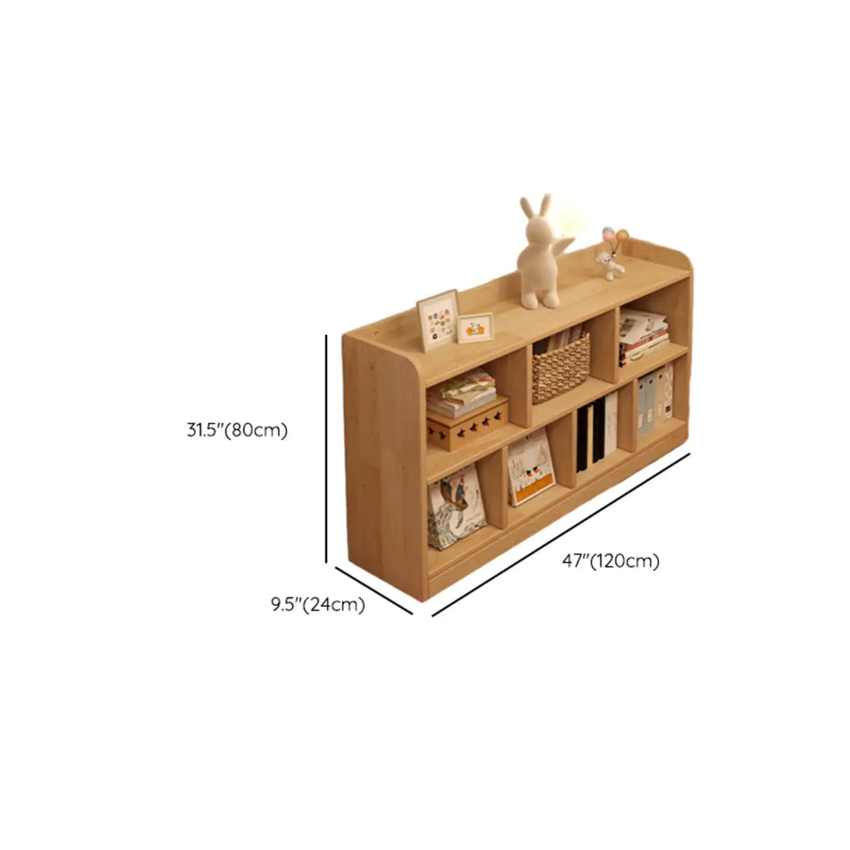 Simple Horizontal Natural Pine Low Storage Bookcase Image - 30