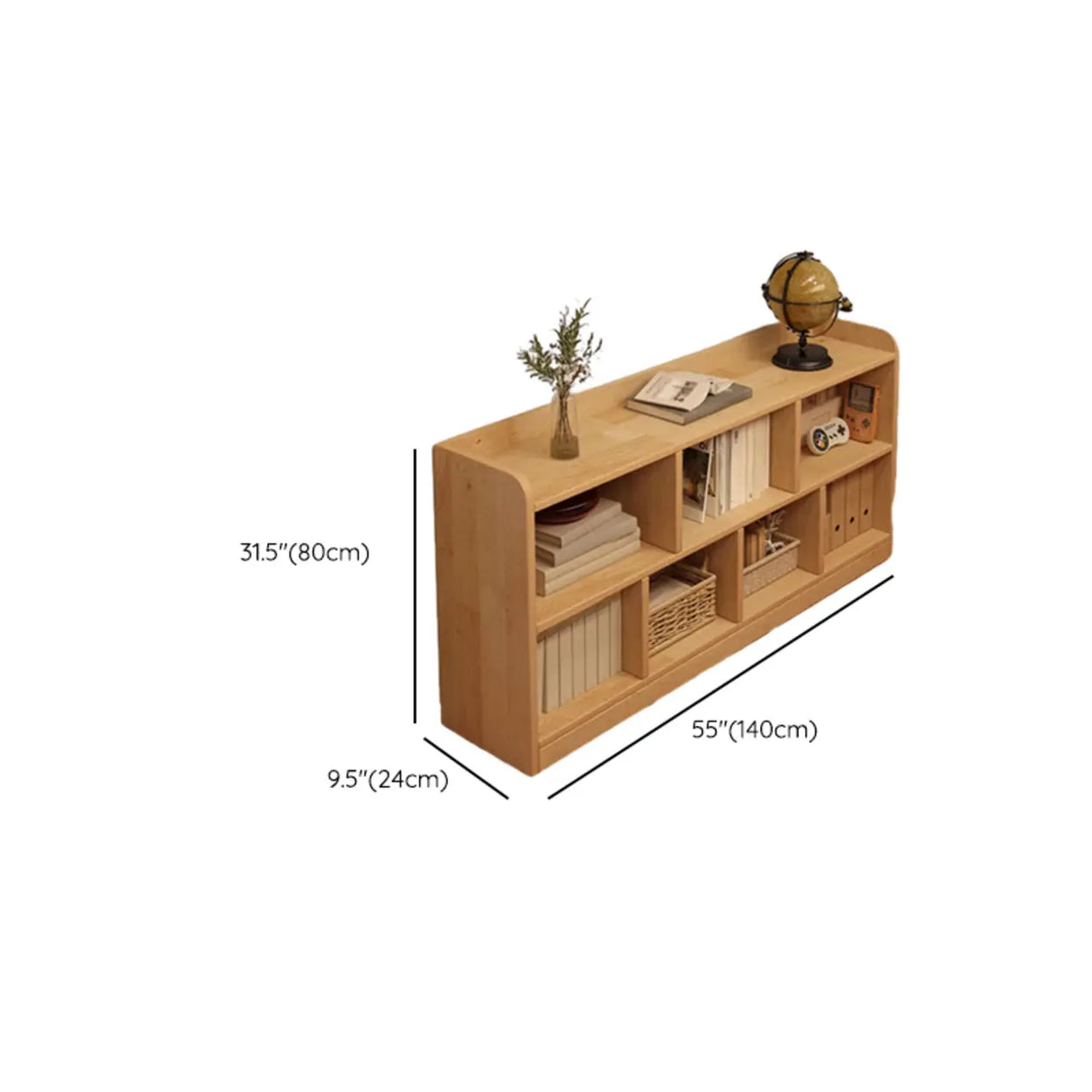 Simple Horizontal Natural Pine Low Storage Bookcase Image - 31