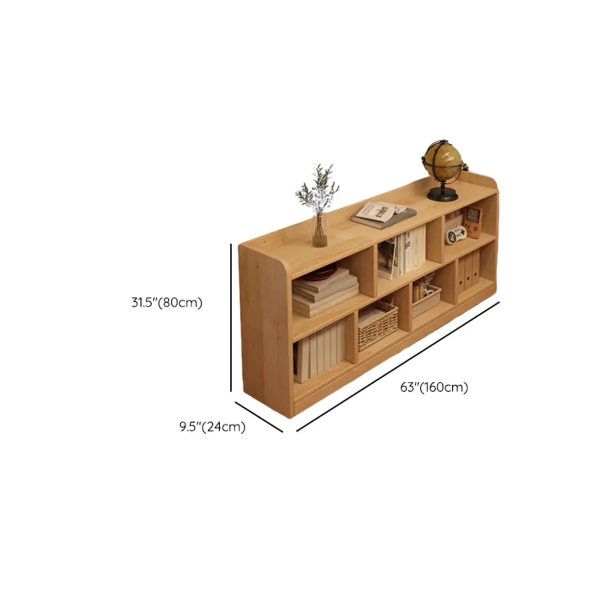 Simple Horizontal Natural Pine Low Storage Bookcase Image - 32