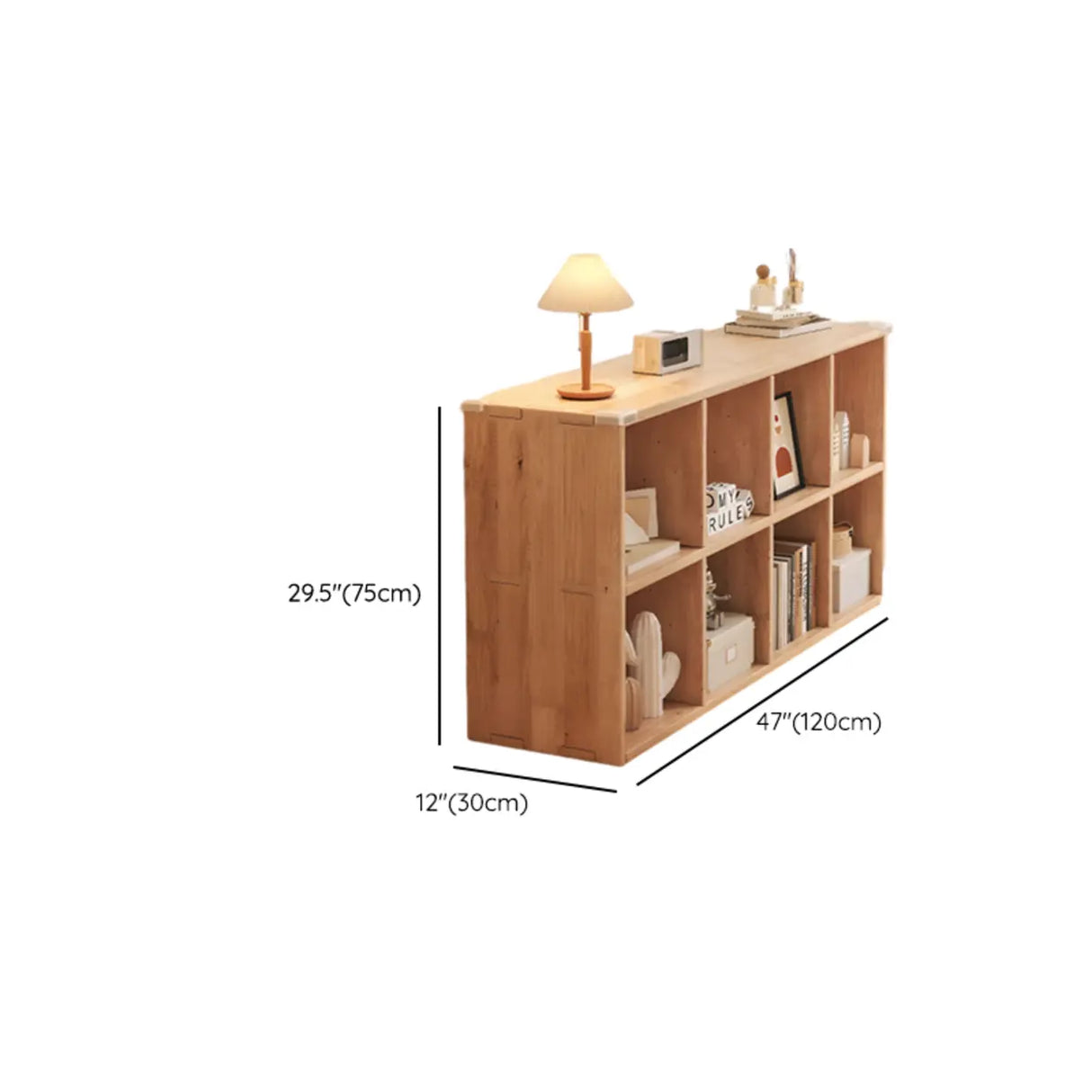 Simple Horizontal Natural Pine Low Storage Bookcase Image - 33