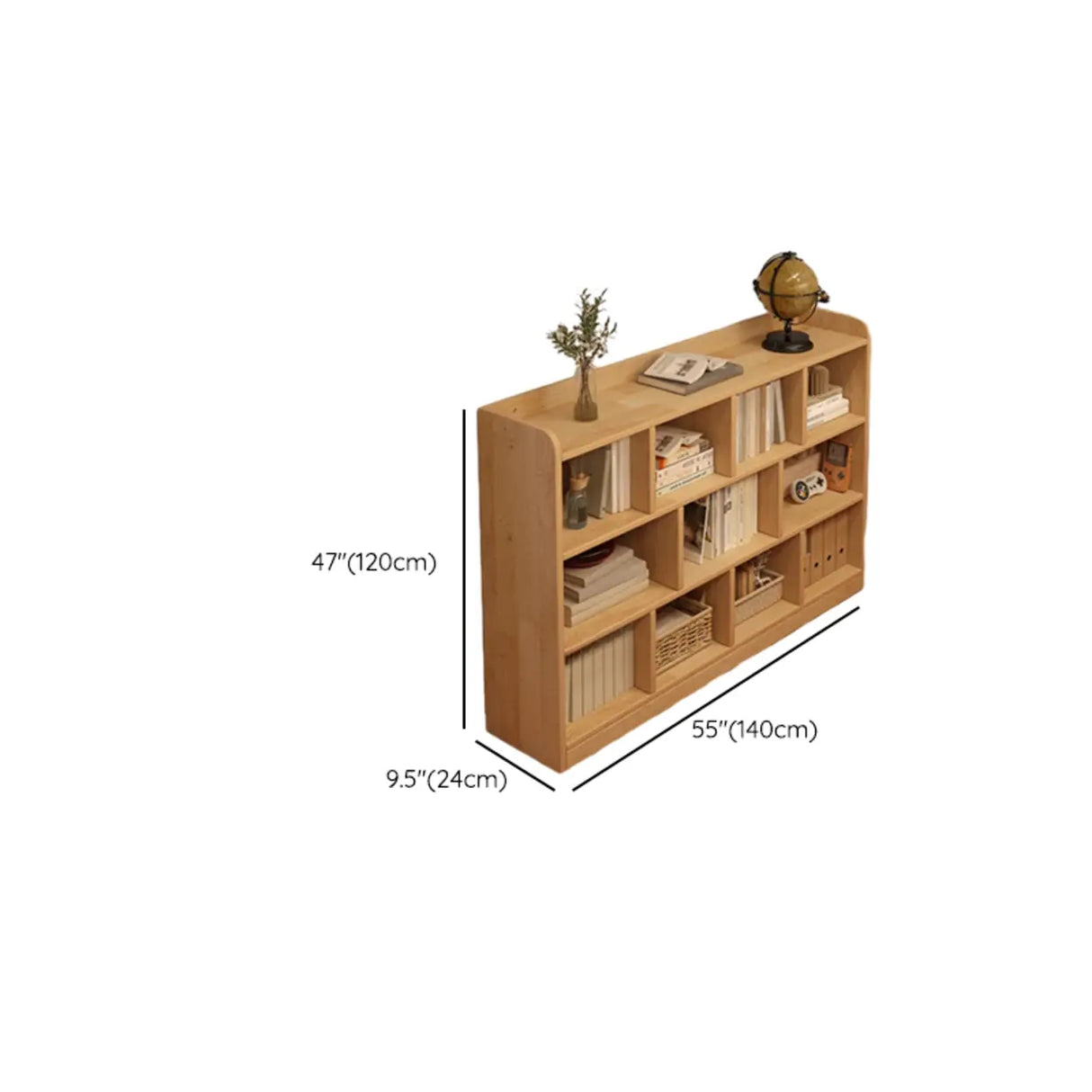 Simple Horizontal Natural Pine Low Storage Bookcase Image - 36