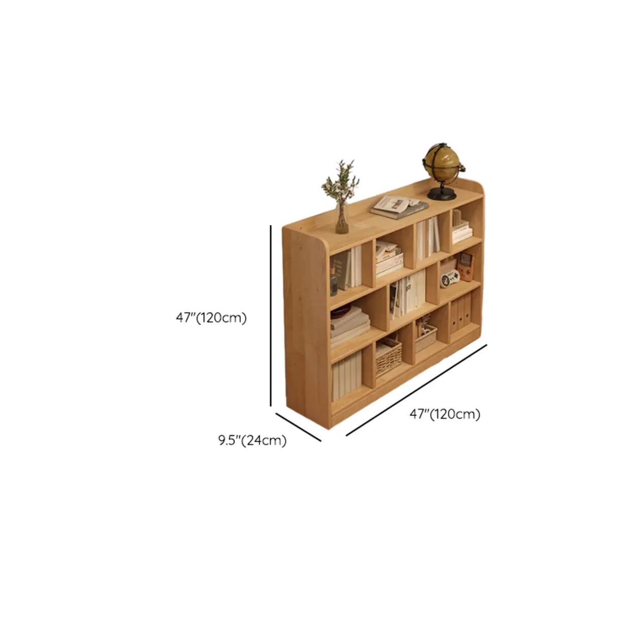 Simple Horizontal Natural Pine Low Storage Bookcase Image - 37
