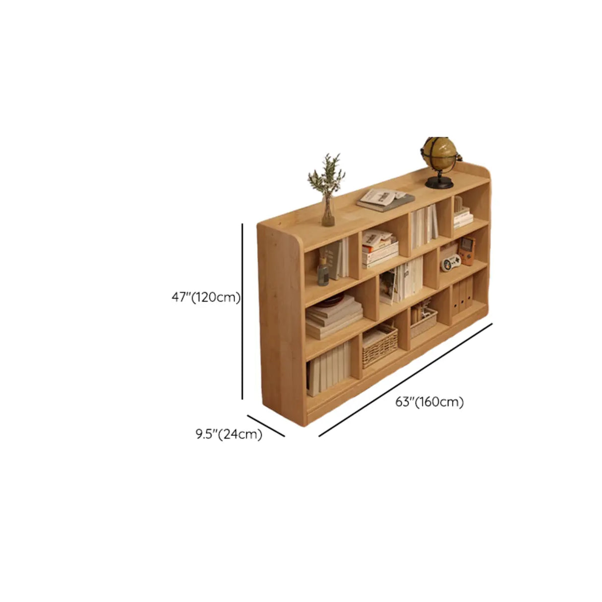 Simple Horizontal Natural Pine Low Storage Bookcase Image - 38