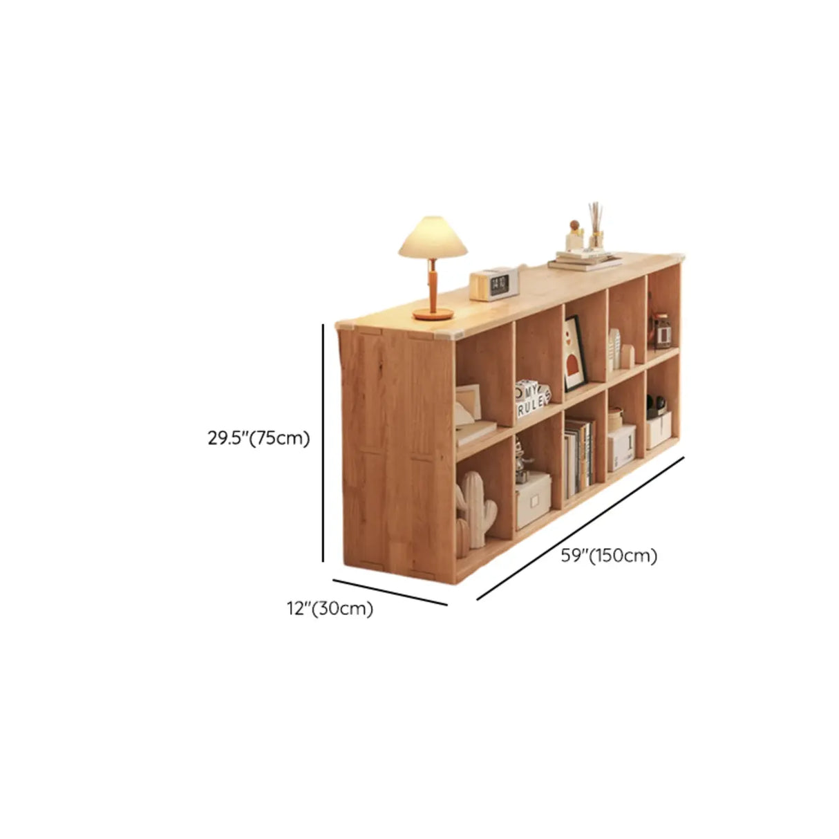 Simple Horizontal Natural Pine Low Storage Bookcase Image - 39