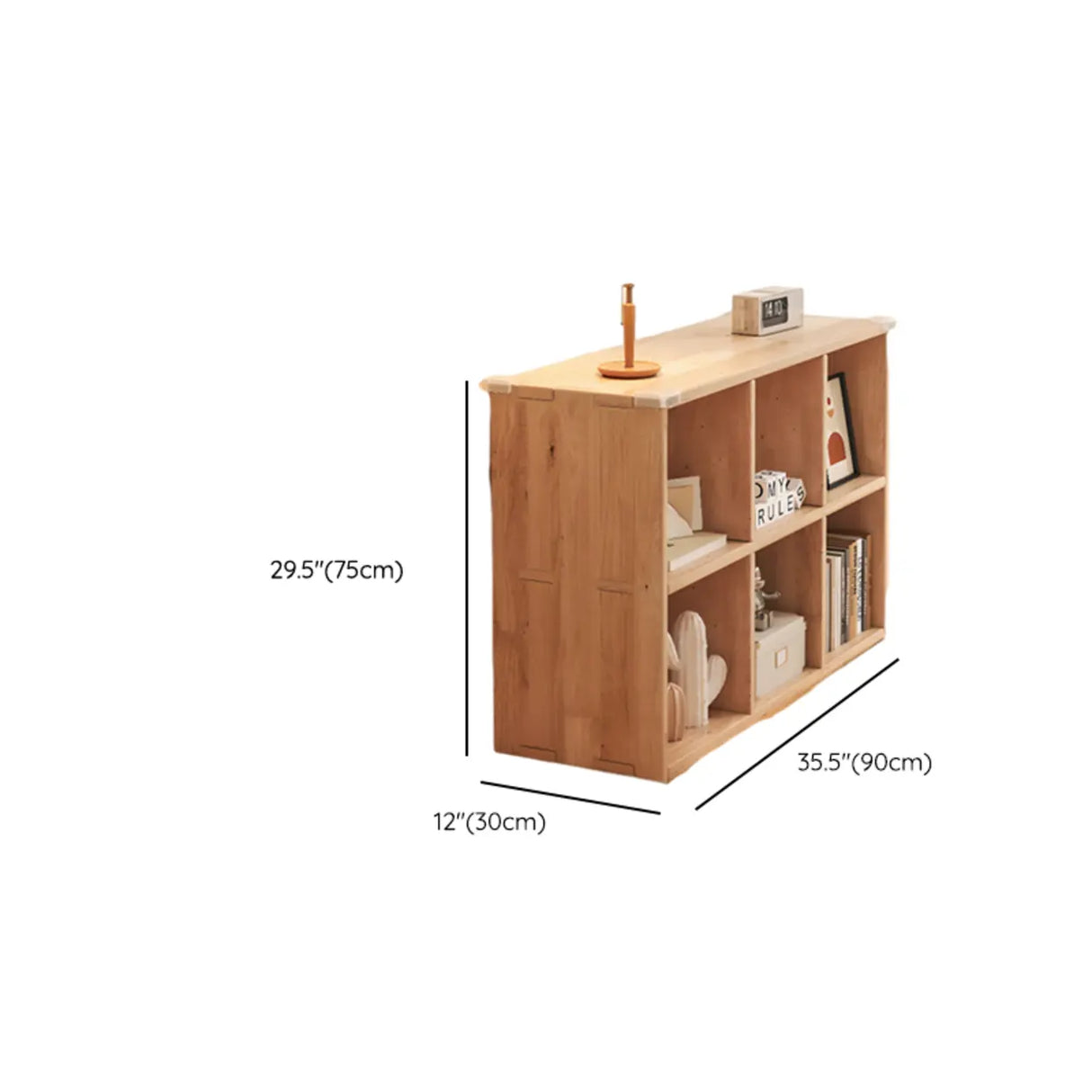 Simple Horizontal Natural Pine Low Storage Bookcase Image - 40