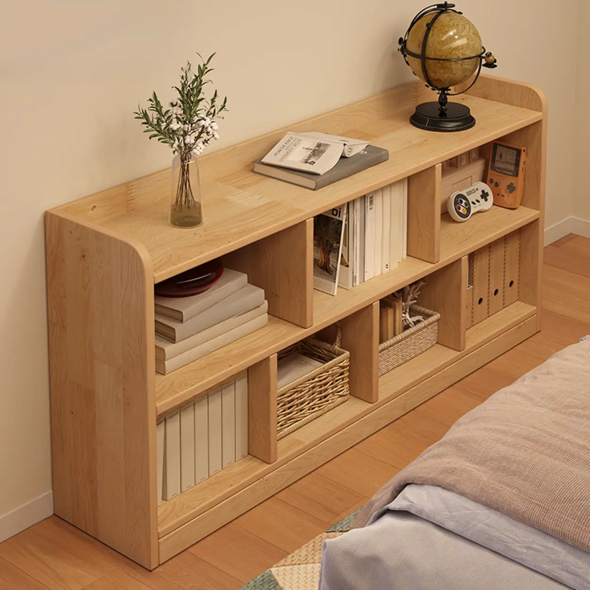 Simple Horizontal Natural Pine Low Storage Bookcase Image - 5