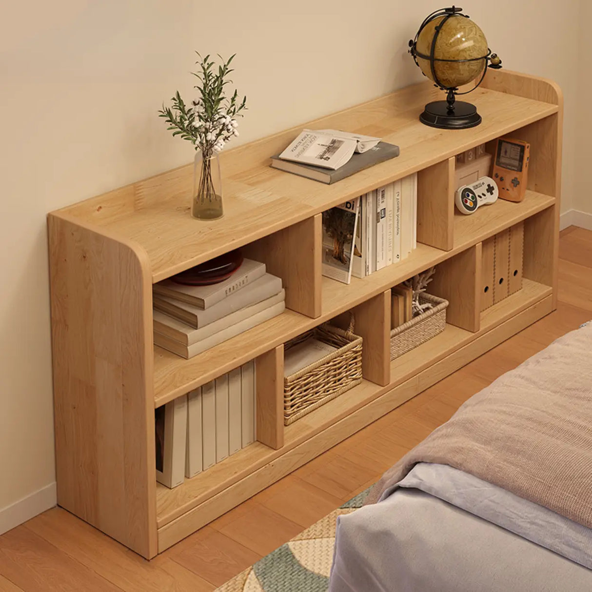 Simple Horizontal Natural Pine Low Storage Bookcase Image - 7
