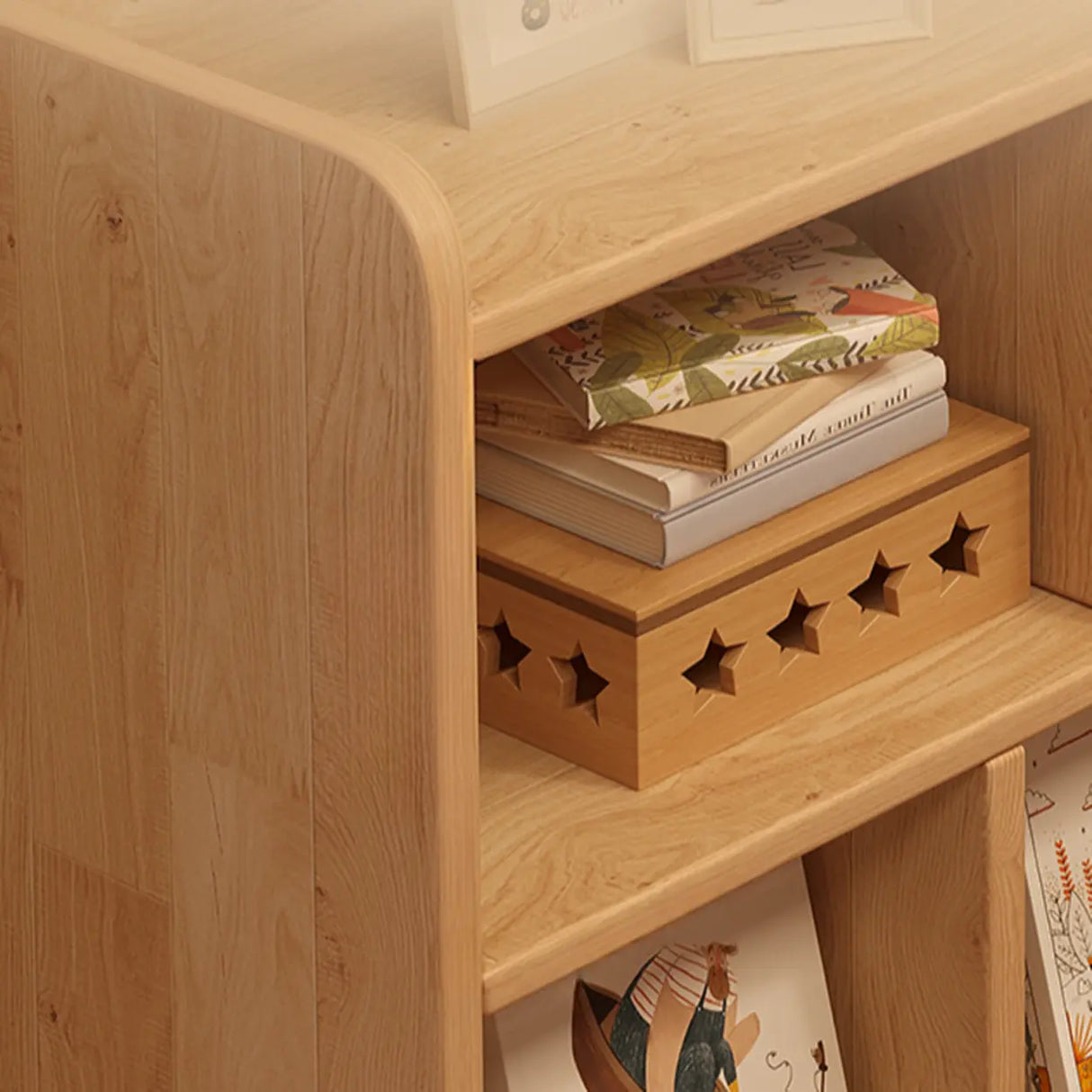 Simple Horizontal Natural Pine Low Storage Bookcase Image - 8