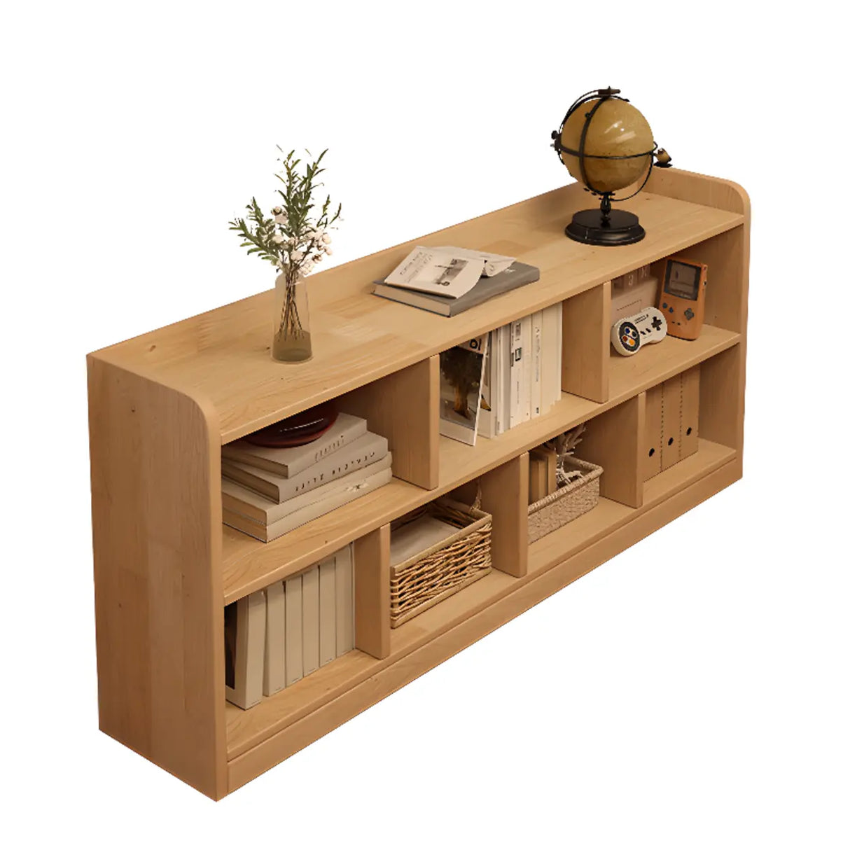 Simple Horizontal Natural Pine Low Storage Bookcase Image - 9
