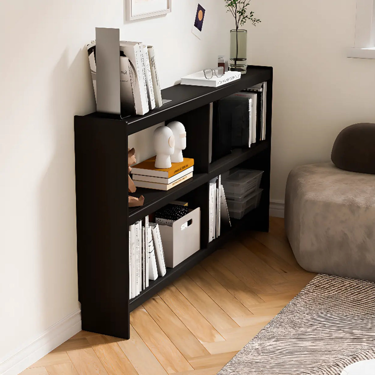 Simple Horizontal Rectangle Wood Frame Open Bookshelf Image - 1