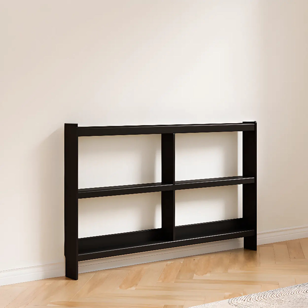 Simple Horizontal Rectangle Wood Frame Open Bookshelf Image - 2