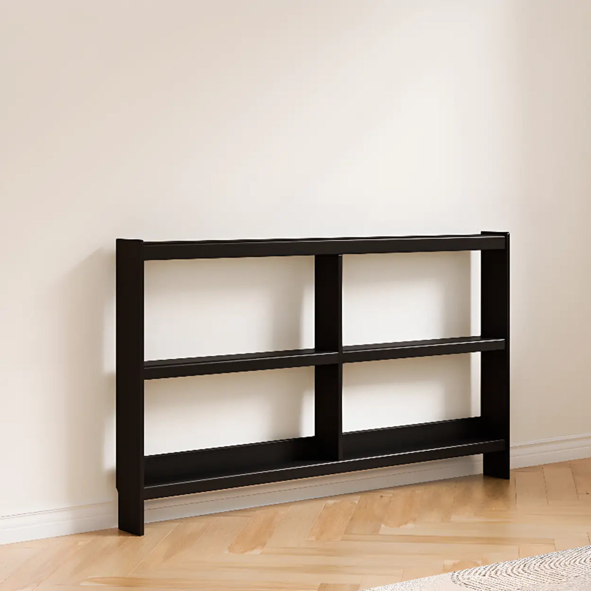 Simple Horizontal Rectangle Wood Frame Open Bookshelf Image - 3