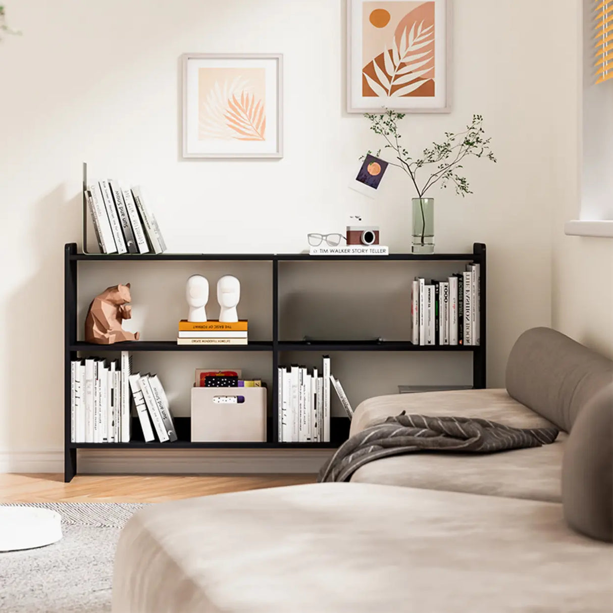 Simple Horizontal Rectangle Wood Frame Open Bookshelf Image - 4