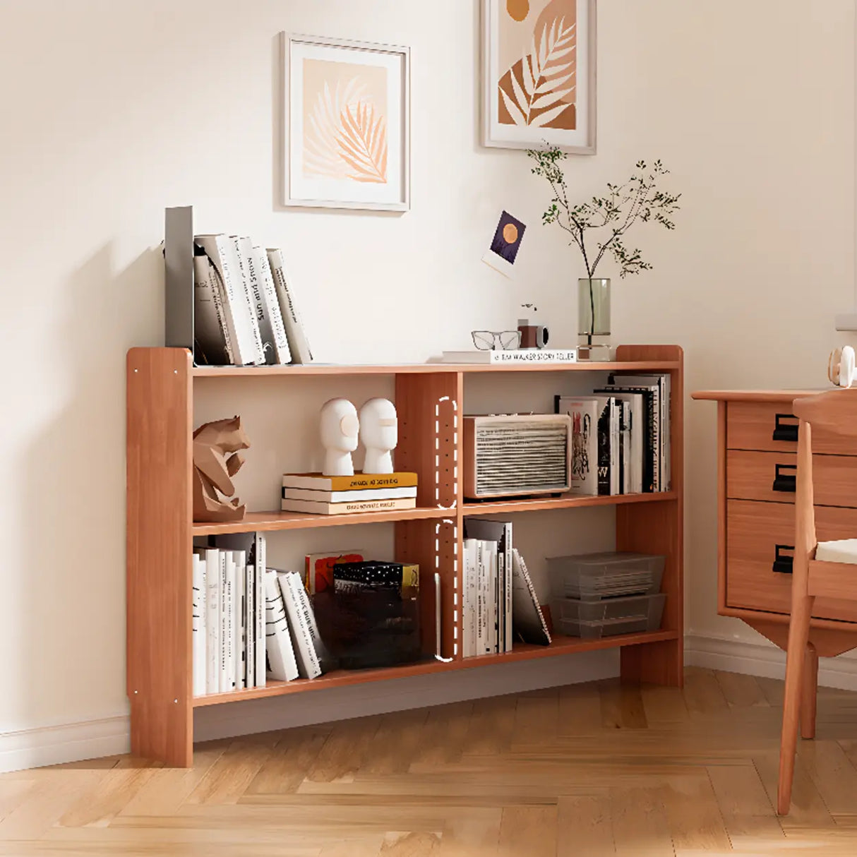 Simple Horizontal Rectangle Wood Frame Open Bookshelf Image - 5