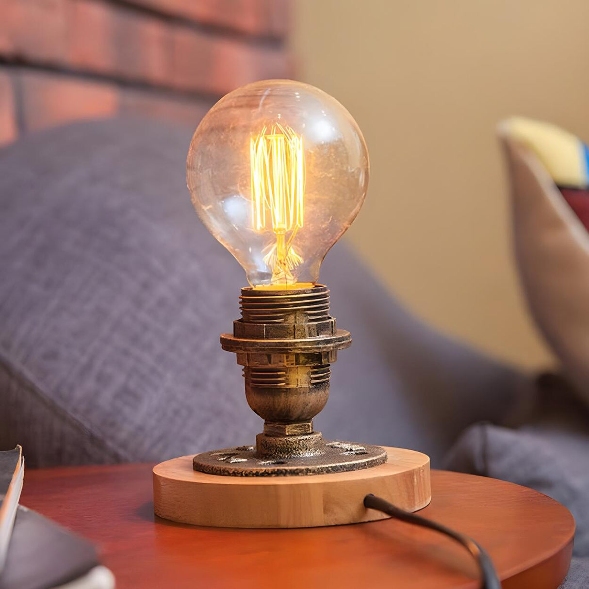 Simple Industrial Exposed Bulb Bronze Finish Table Lamp Image - 1