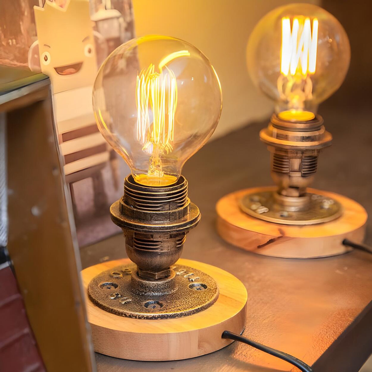 Simple Industrial Exposed Bulb Bronze Finish Table Lamp Image - 2