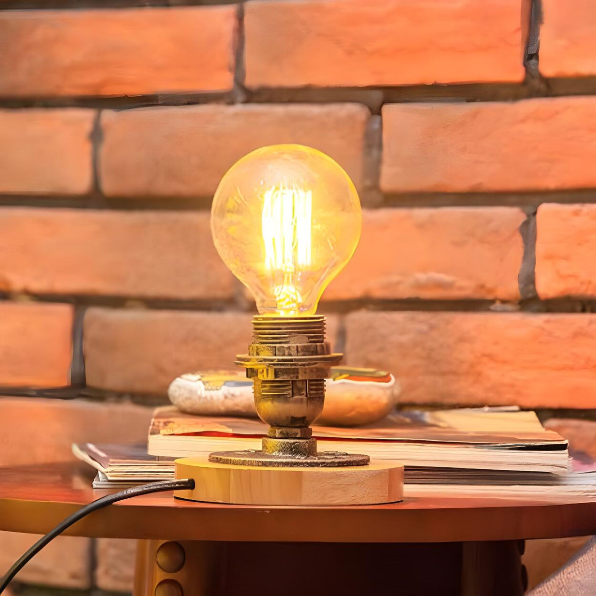 Simple Industrial Exposed Bulb Bronze Finish Table Lamp Image - 3