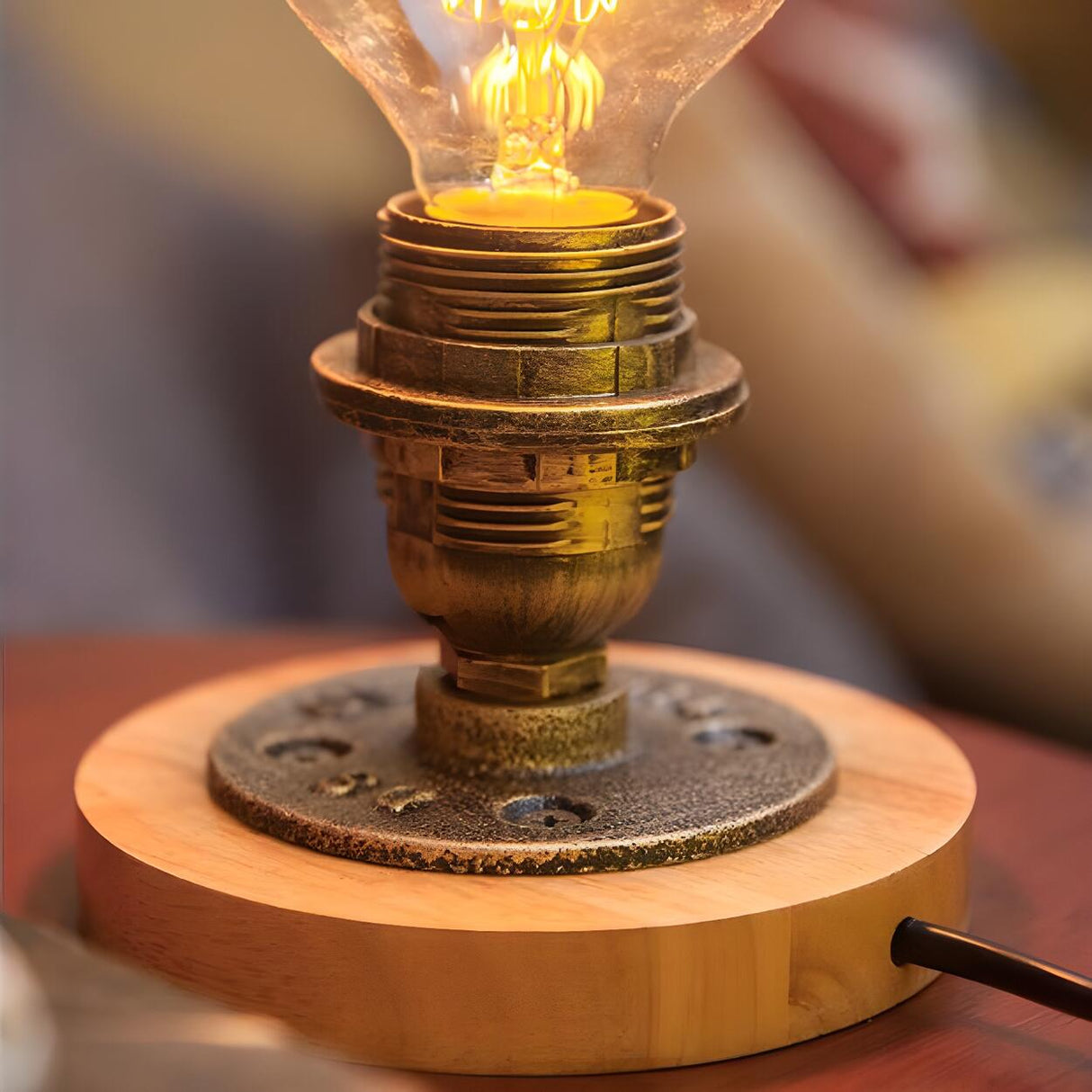 Simple Industrial Exposed Bulb Bronze Finish Table Lamp Image - 5