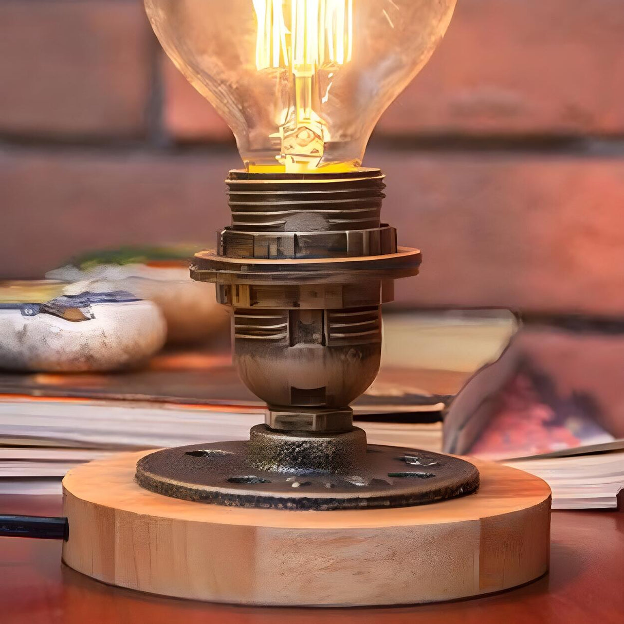 Simple Industrial Exposed Bulb Bronze Finish Table Lamp Image - 6