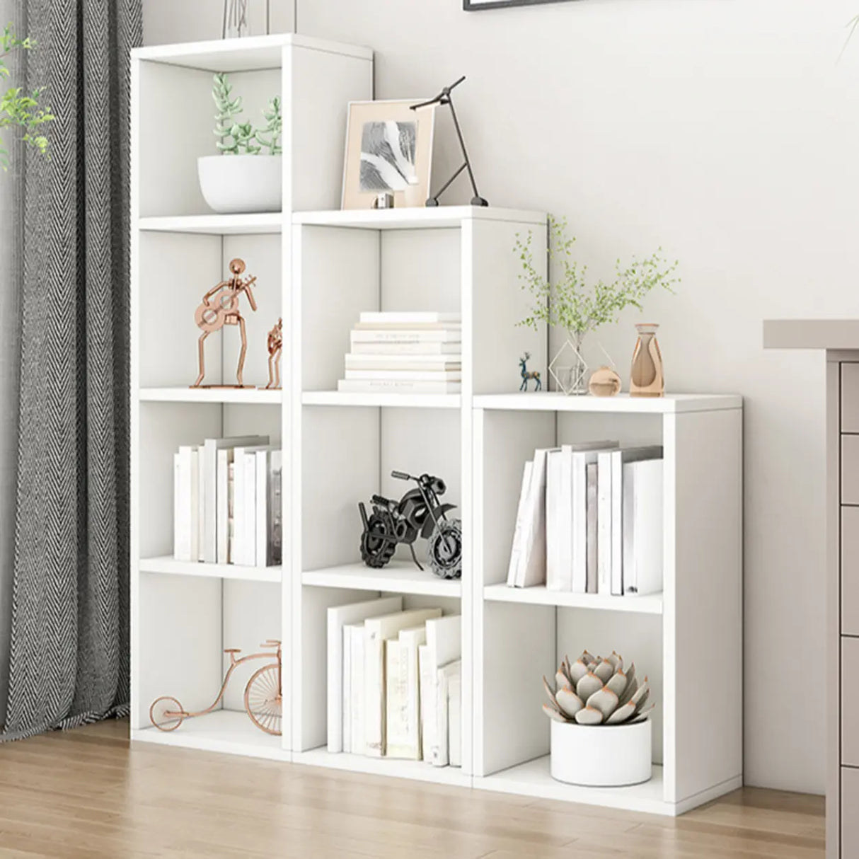 Simple Ivory Rectangular Wood Vertical Storage Bookcase Image - 1