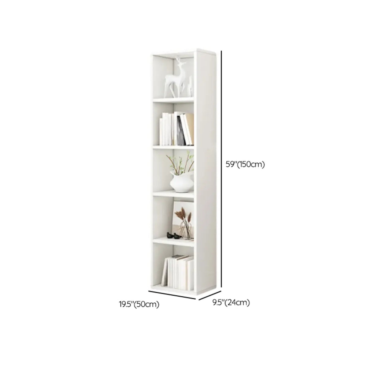 Simple Ivory Rectangular Wood Vertical Storage Bookcase Image - 17