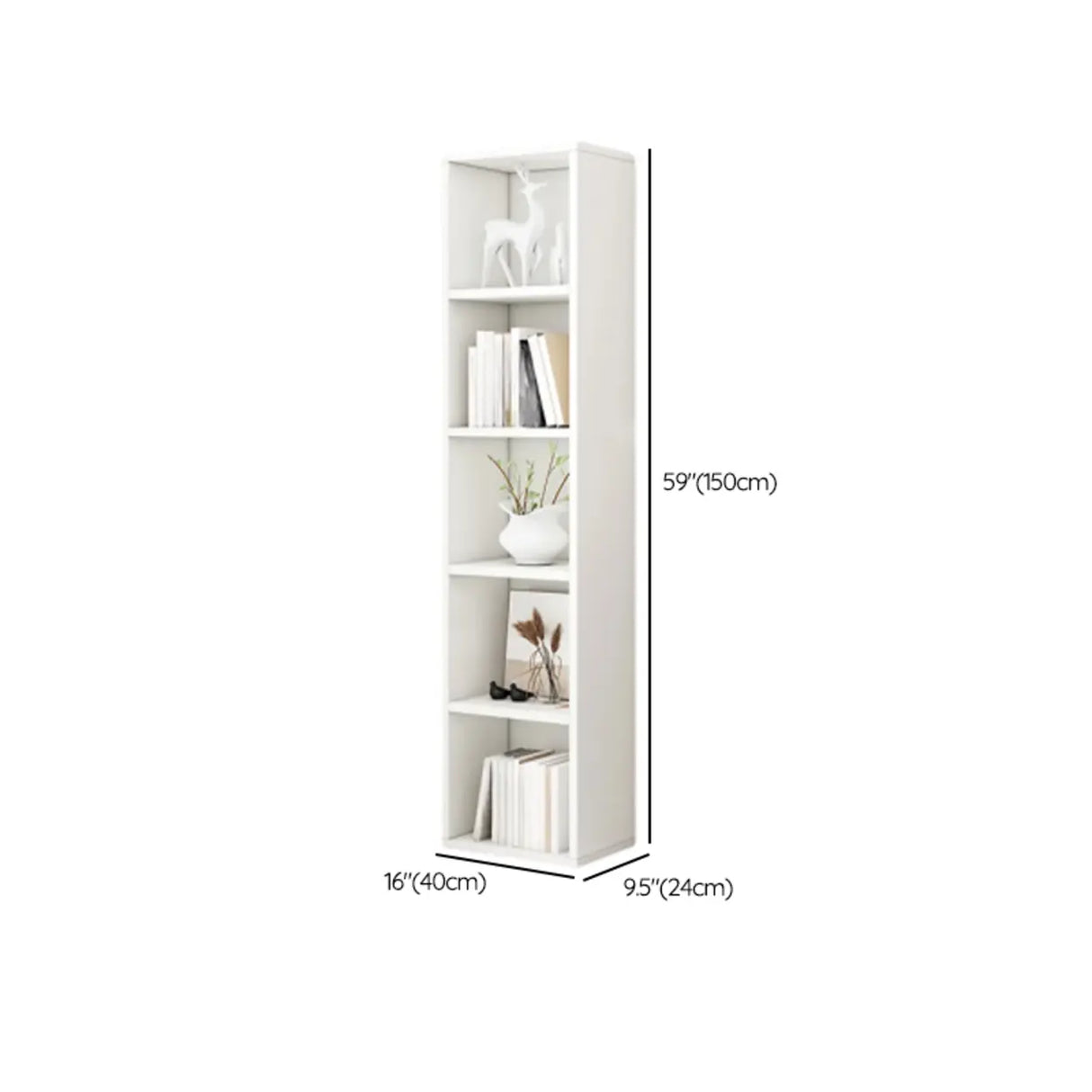 Simple Ivory Rectangular Wood Vertical Storage Bookcase Image - 18