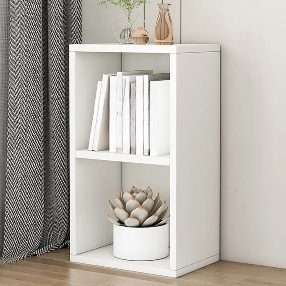 Simple Ivory Rectangular Wood Vertical Storage Bookcase Image - 2