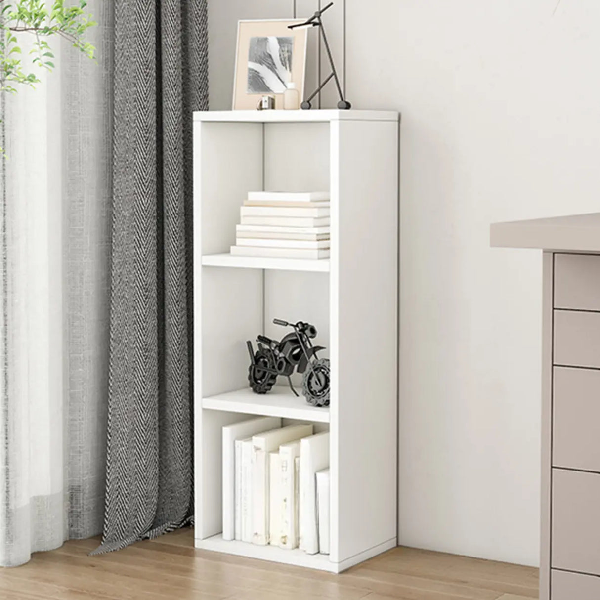 Simple Ivory Rectangular Wood Vertical Storage Bookcase Image - 6
