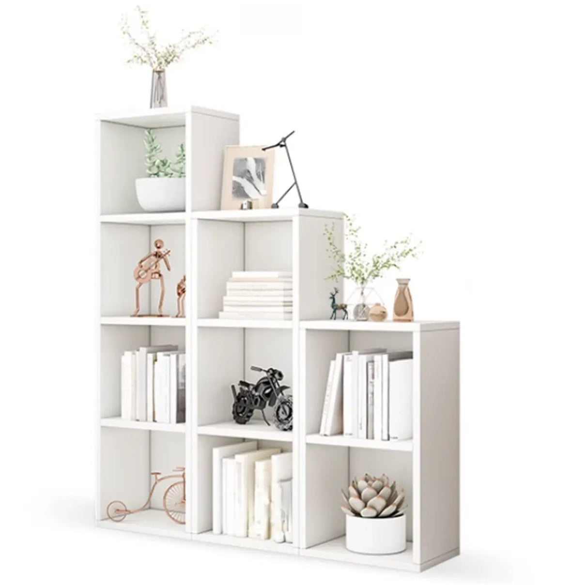 Simple Ivory Rectangular Wood Vertical Storage Bookcase Image - 9