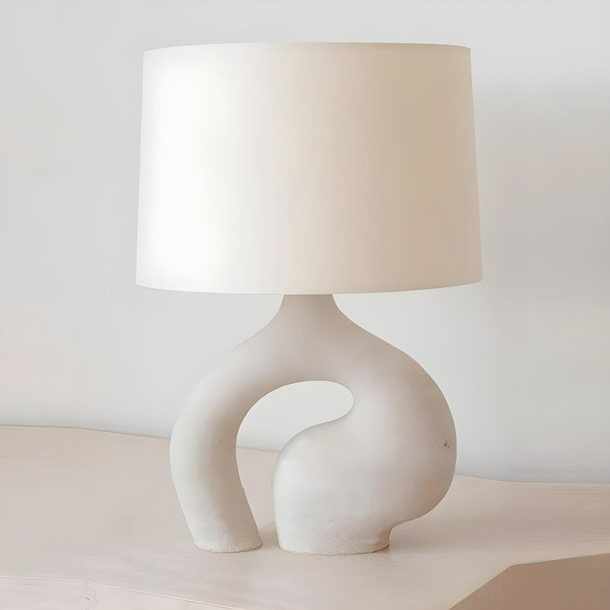 Simple Ivory White Resin Base Fabric Shade Table Lamp Image - 6
