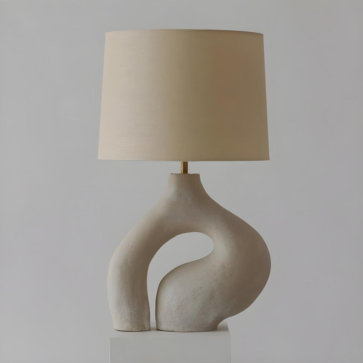Simple Ivory White Resin Base Fabric Shade Table Lamp Image - 7