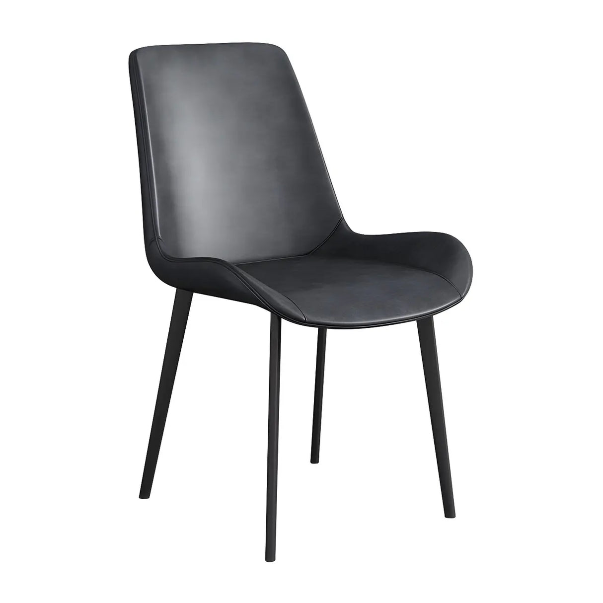 Simple Low Back Leather Side Chair with Metal Legs Image - 10