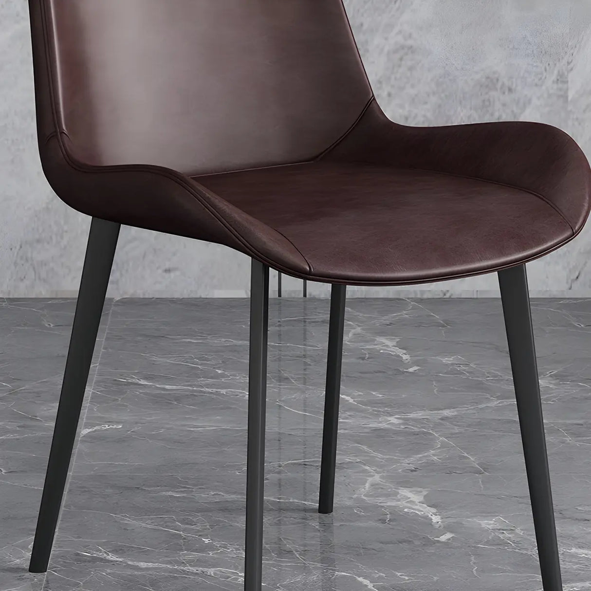 Simple Low Back Leather Side Chair with Metal Legs Image - 15