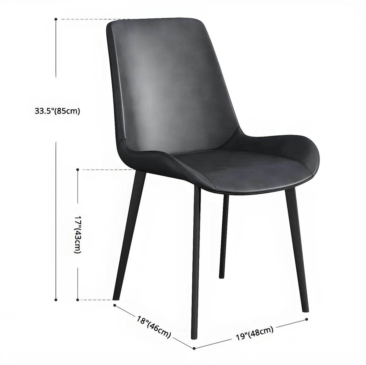 Simple Low Back Leather Side Chair with Metal Legs Image - 17