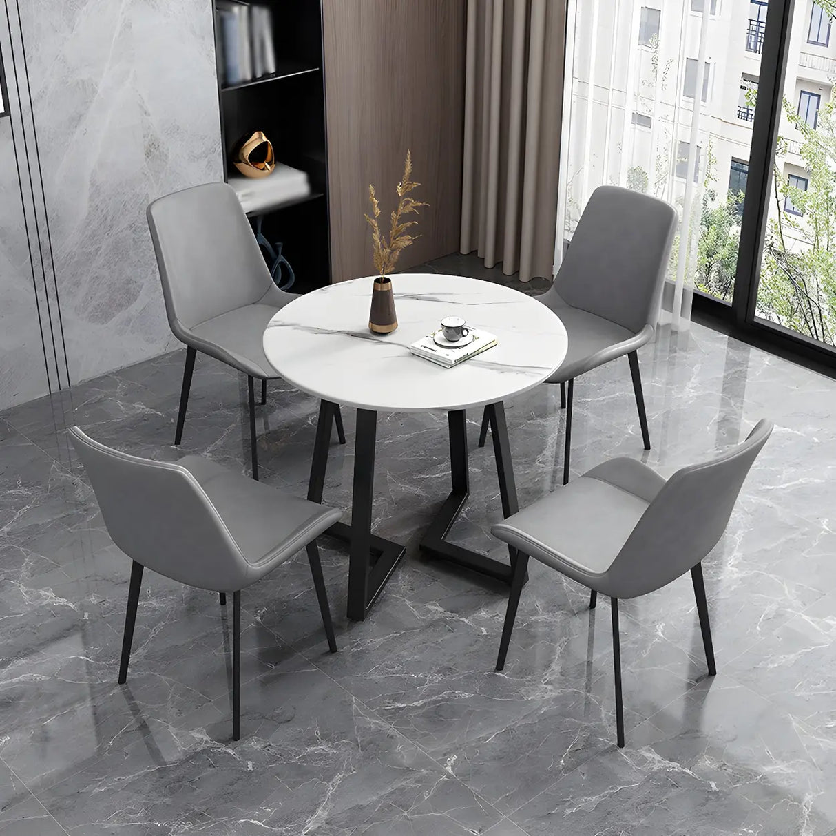 Simple Low Back Leather Side Chair with Metal Legs Image - 19