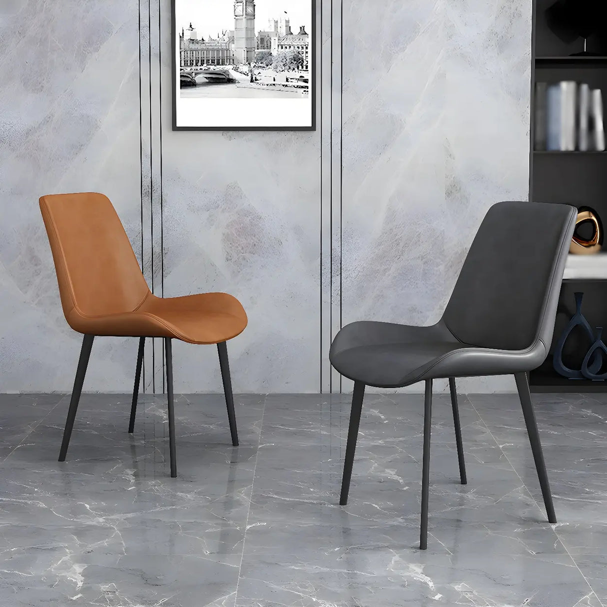 Simple Low Back Leather Side Chair with Metal Legs Image - 1