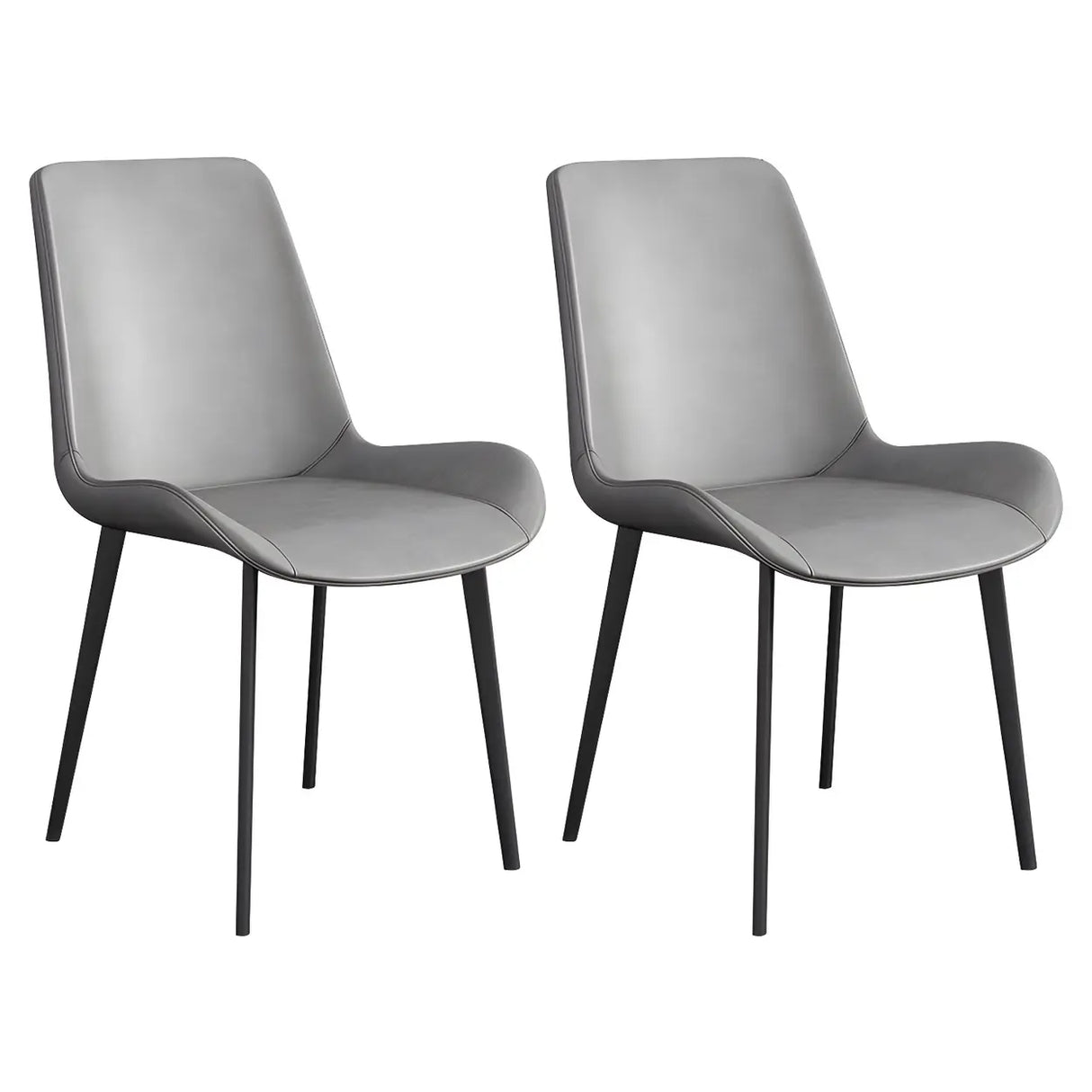 Simple Low Back Leather Side Chair with Metal Legs Image - 2