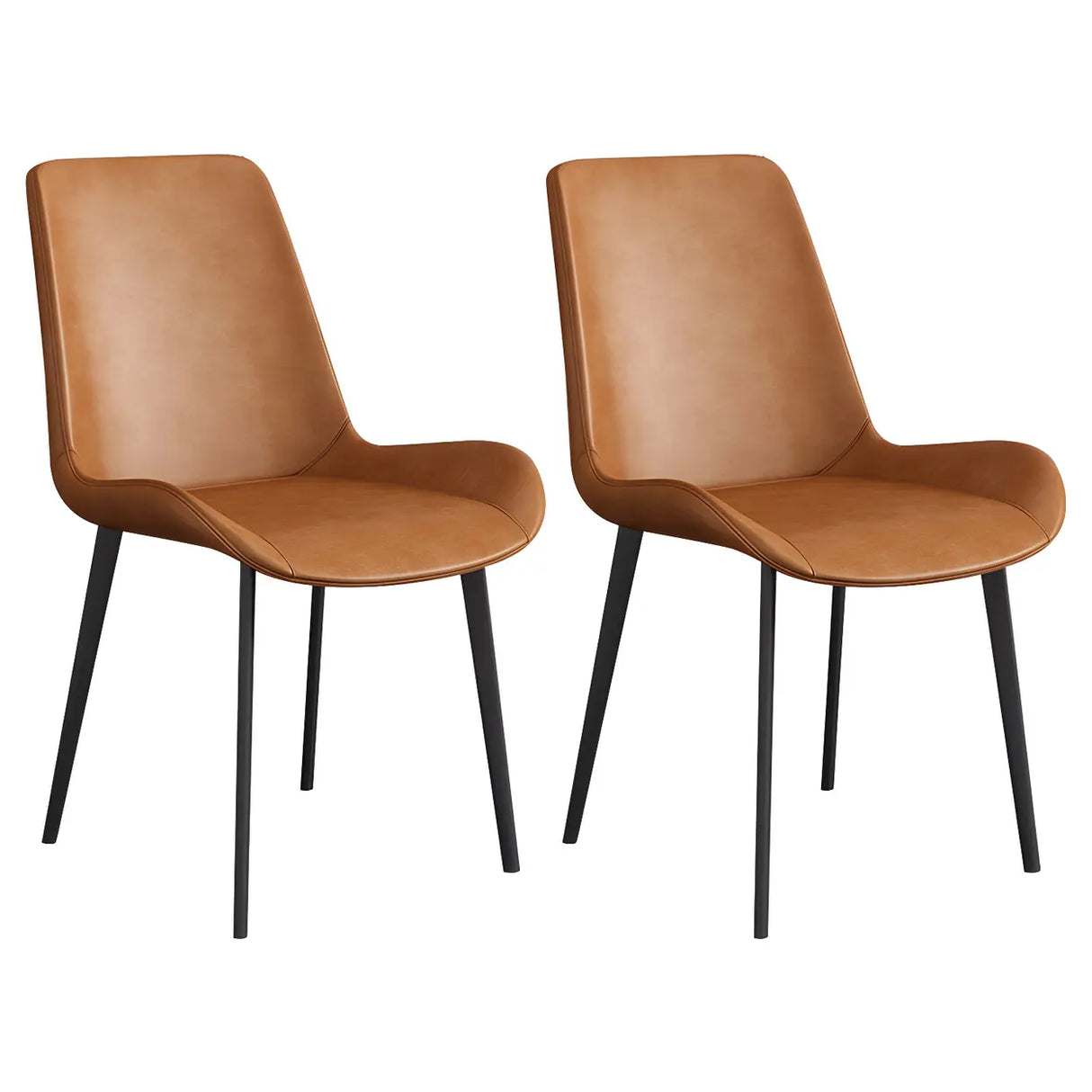 Simple Low Back Leather Side Chair with Metal Legs Image - 32