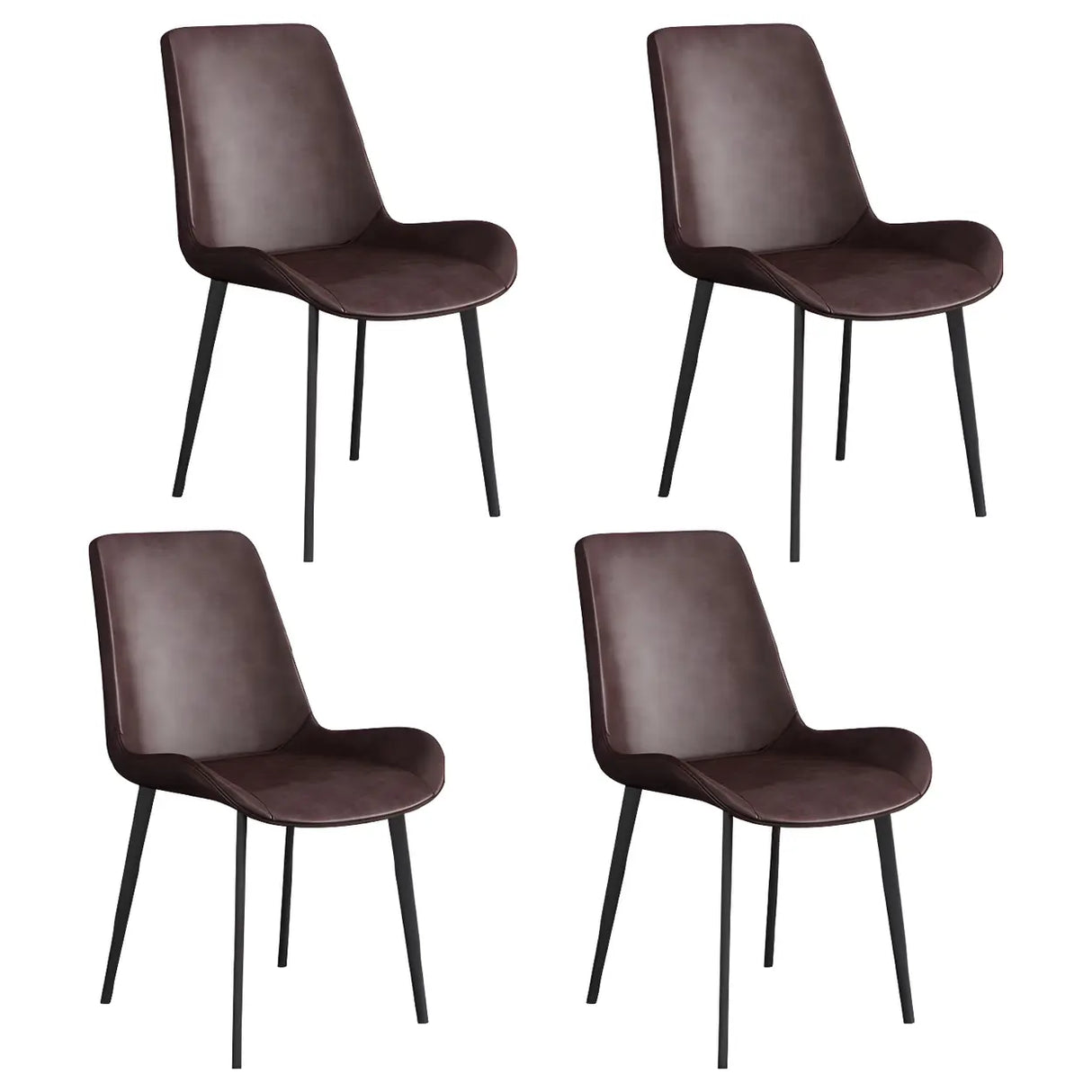 Simple Low Back Leather Side Chair with Metal Legs Image - 36