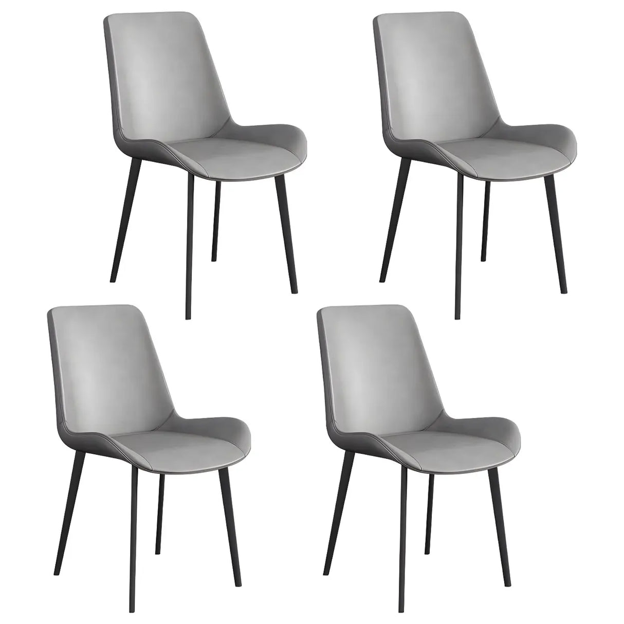Simple Low Back Leather Side Chair with Metal Legs Image - 3