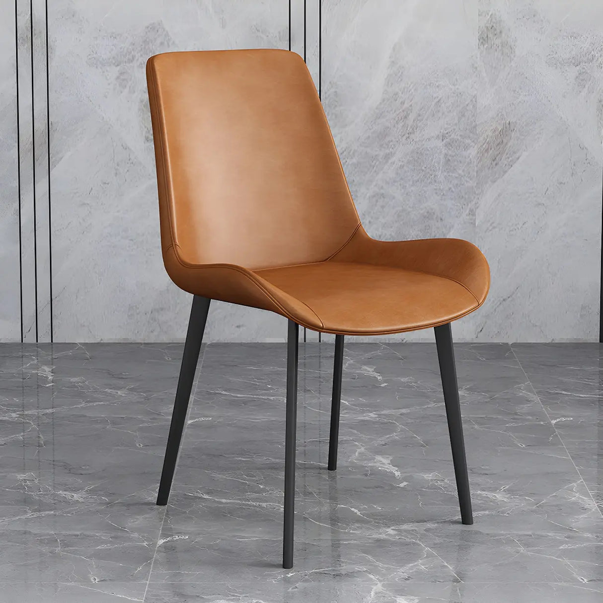 Simple Low Back Leather Side Chair with Metal Legs Image - 6