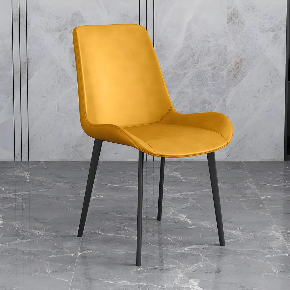 Simple Low Back Leather Side Chair with Metal Legs Image - 7