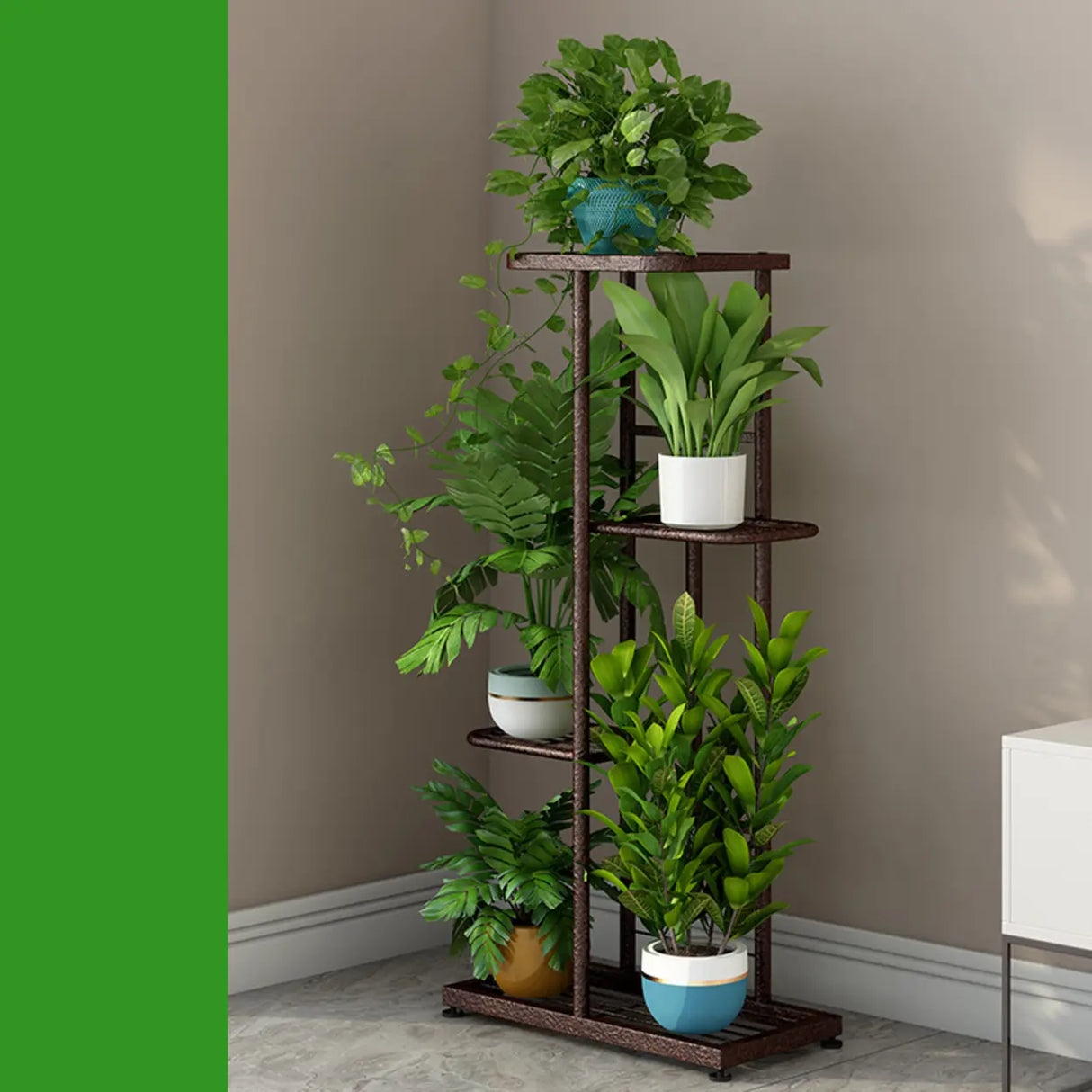 Simple Metal Frame Floor Multi-Tier Plant Stand White Image - 14