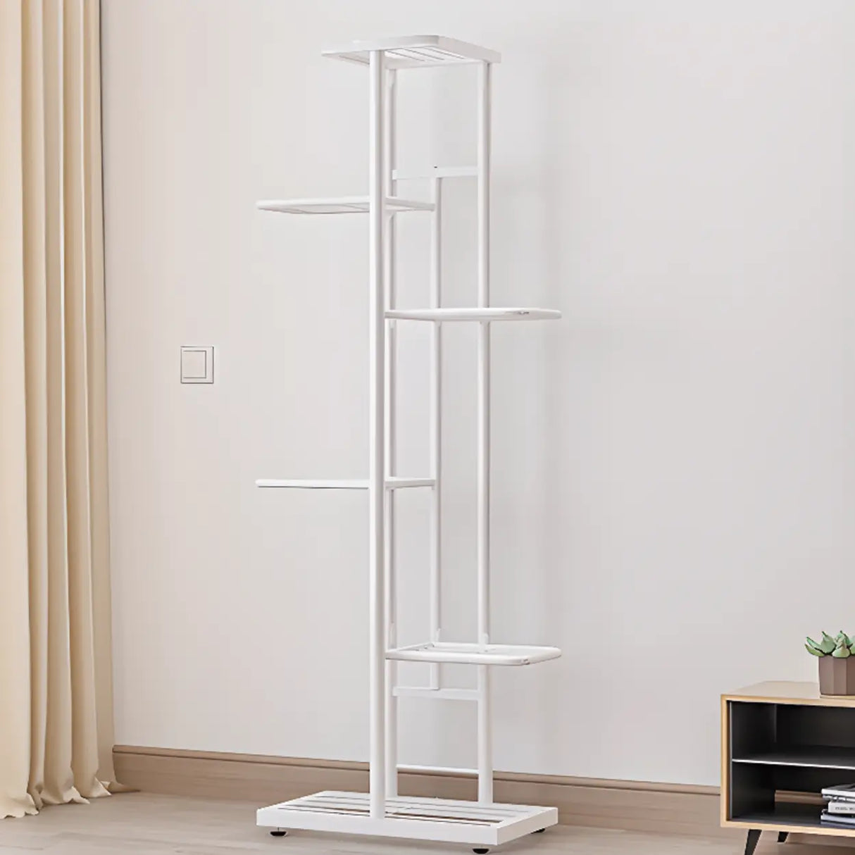 Simple Metal Frame Floor Multi-Tier Plant Stand White Image - 4