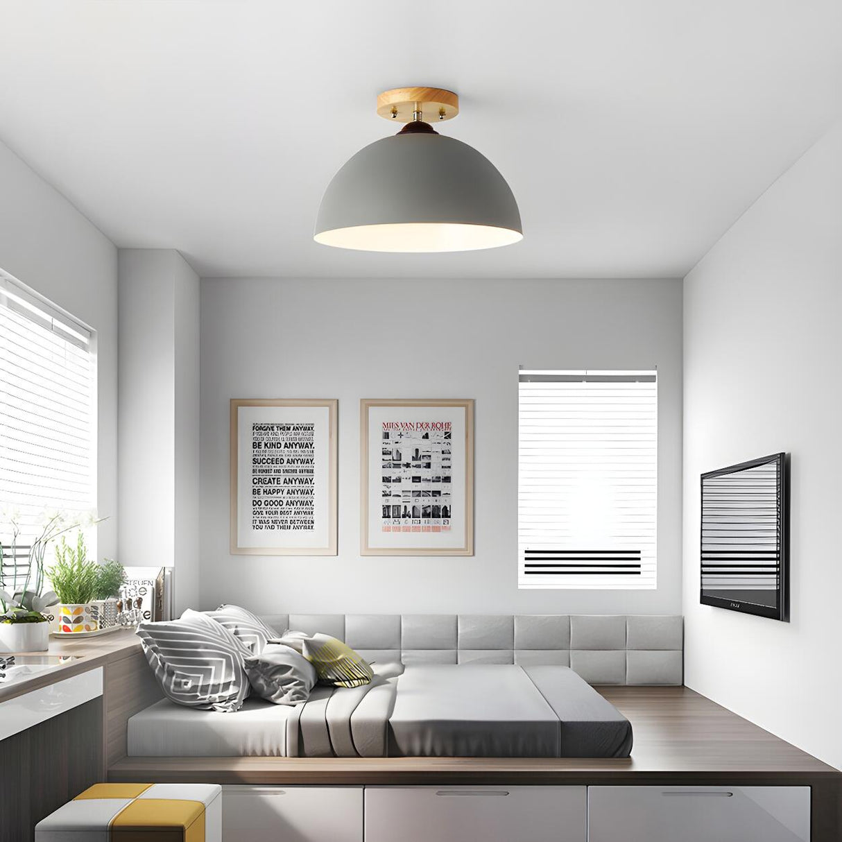 Simple Mini Balcony Dome Semi-Flush Mount Ceiling Light Image - 5