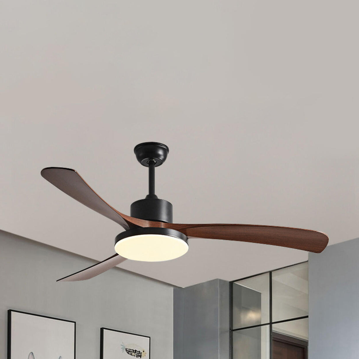 Simple Modern 3 Blade Dimming Wood Ceiling Fan Light Image - 11