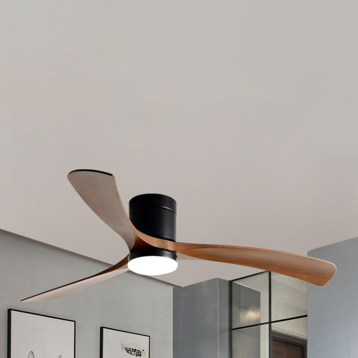 Simple Modern 3 Blade Dimming Wood Ceiling Fan Light Image - 12