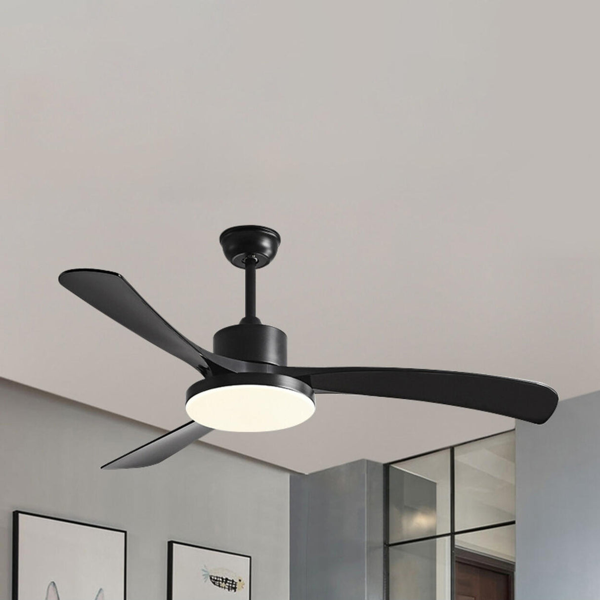 Simple Modern 3 Blade Dimming Wood Ceiling Fan Light Image - 13